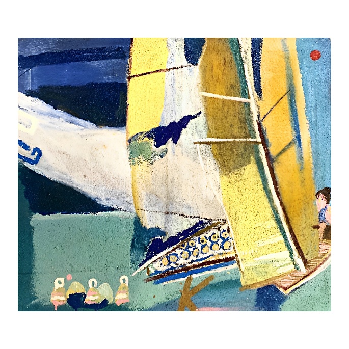 Синяя лодка в шторм