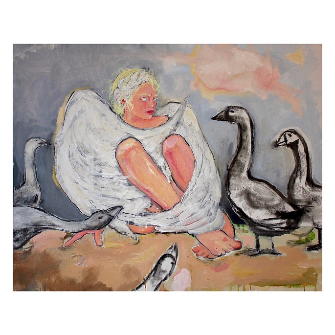 A swan maiden with gooses