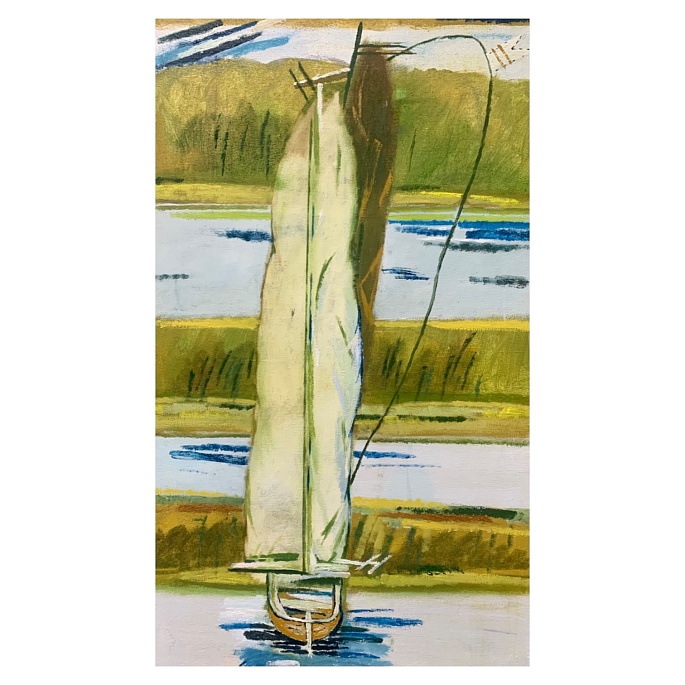 Парусник в зеленом водоеме