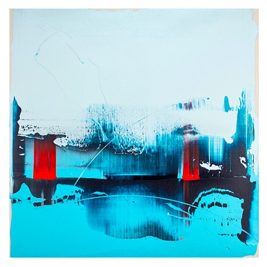 Horizon #17 Blue and Delicate Red
